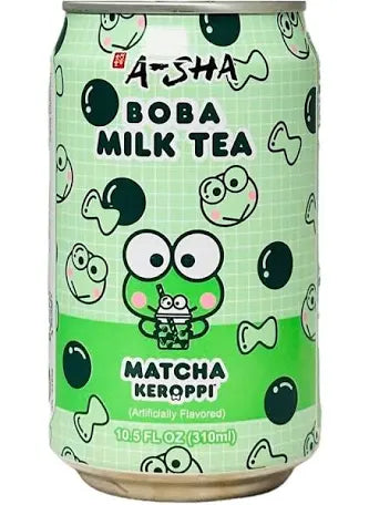 Green Can of A-SHA Keroppi Matcha Boba Milk Tea 