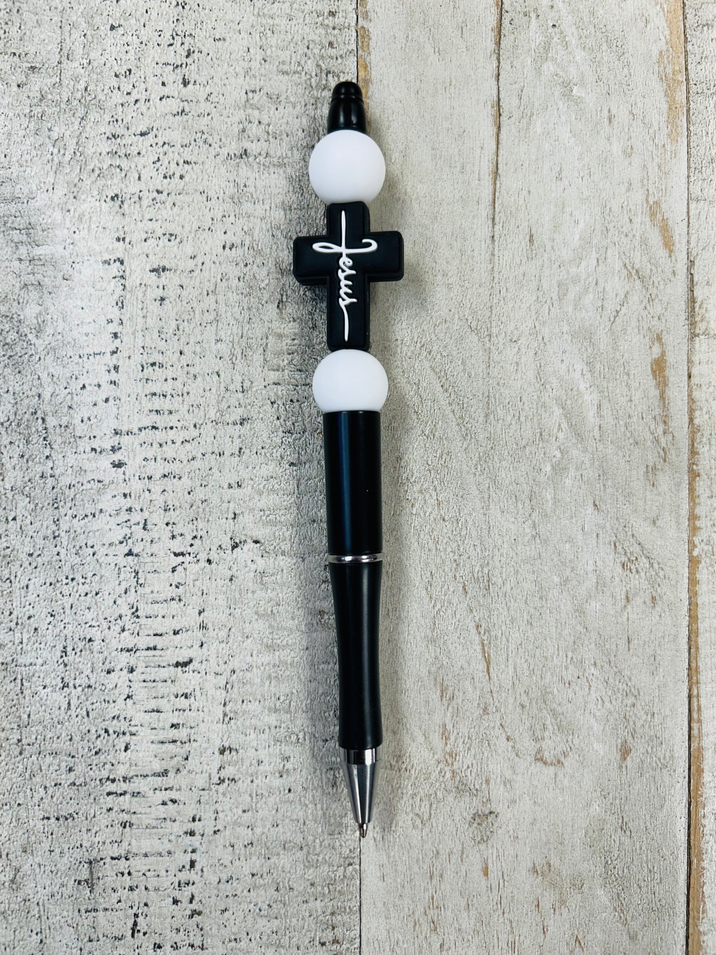 Black & White Jesus Beaded Pen