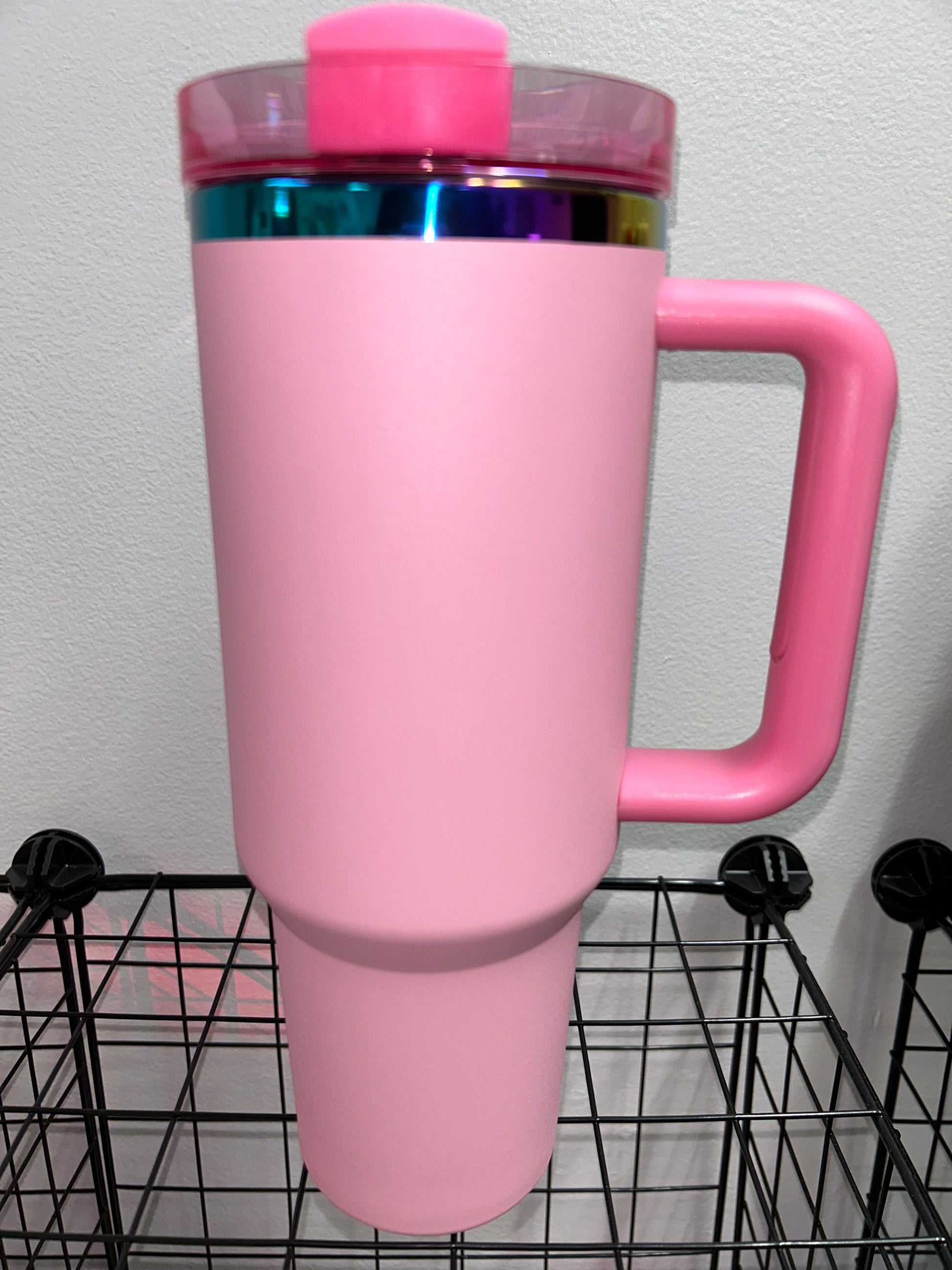 Light Pink Rainbow 40oz Tumbler With Handle